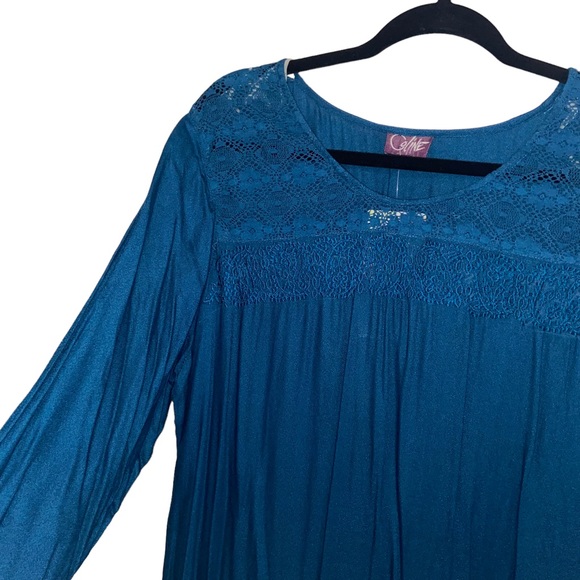 Coline Dress Womens XXL 2X Layered Lace Long Sleeve Boho Lagenlook Teal Blue New - Picture 6 of 10